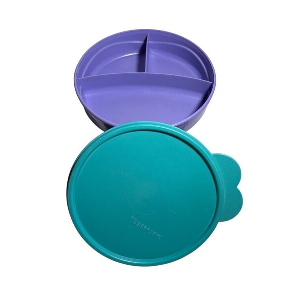 Tupperware Munch Kids Teal and Purple Divided Dish Plate with Lid - Picture 1 of 7